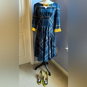 Retro Miss Candyflosse Navy Plaid Dress Sz L